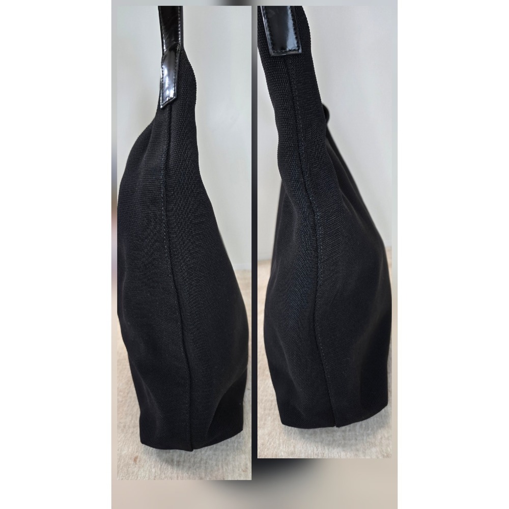 Gucci Black Canvas Hobo Bag Metal Handle Patent Leather Trim - Picture 10 of 11